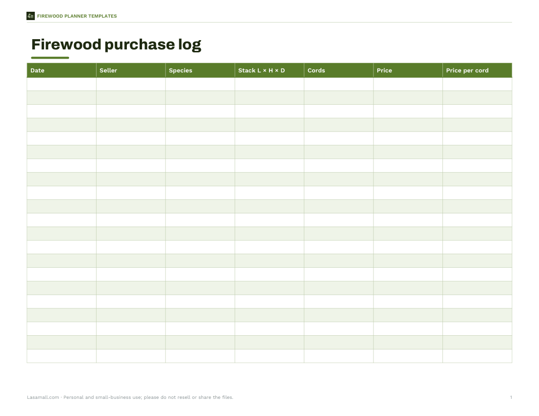 Preview of the first page of Purchase log (XLSX)