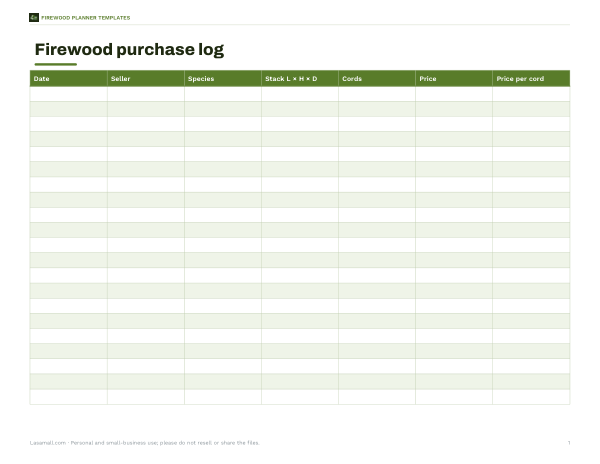 Preview of Printable Firewood Purchase Log