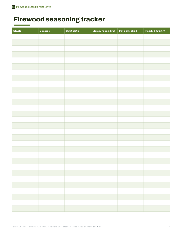 Preview of Printable Firewood Seasoning Tracker